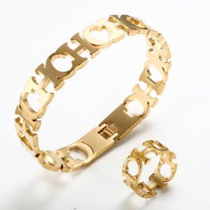 Set Bracelet and Ring Hollow CH letter / opening cuff Bangle Bracelet / Ring 7